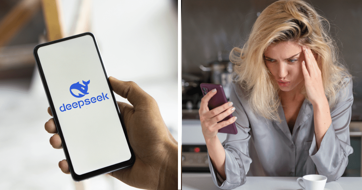 DeepSeek, жінка зі смартфоном, колаж